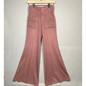 VTG 70s HIS Bell Bottom Flare Pants Basketweave Pocket Boho High Rise Mauve 25